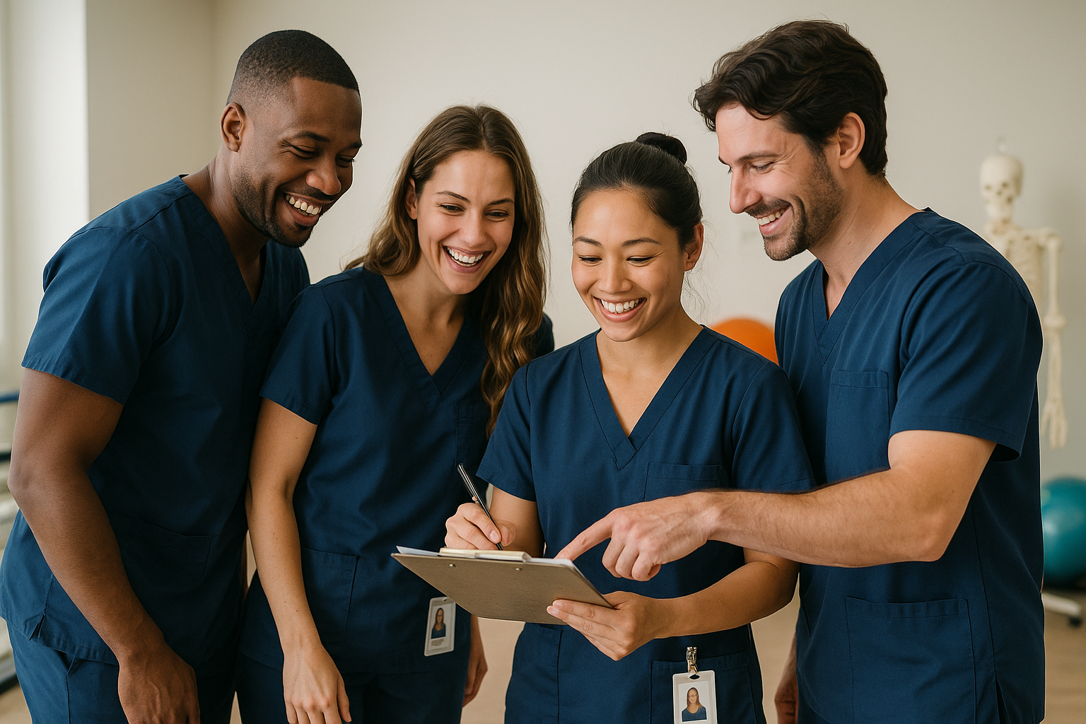 Happy diverse team at work